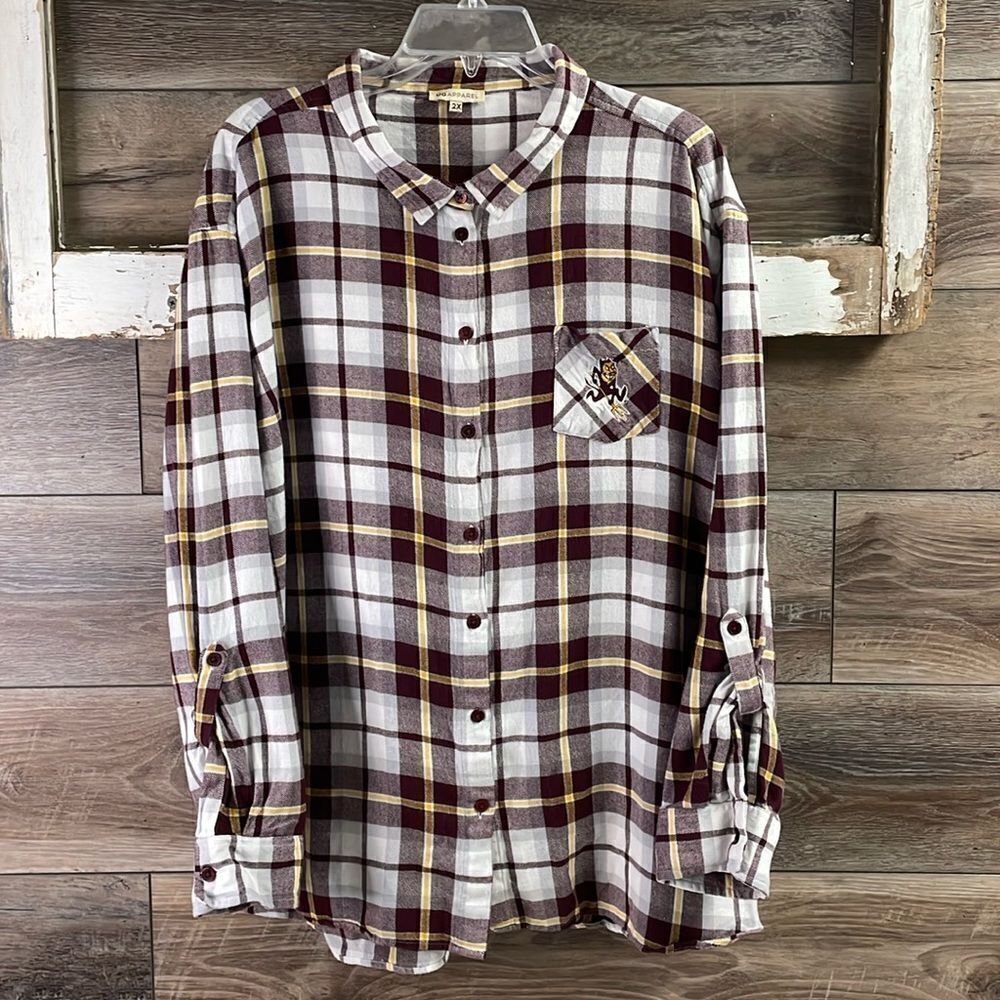 UG APPAREL Women’s 2X Boyfriend Plaid Flannel Button Down Shirt Arizona State